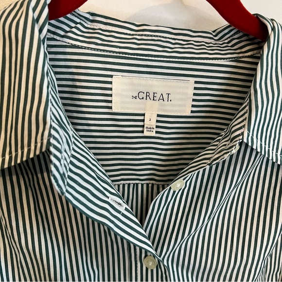 The Great green and white striped button up shirt size 2 - Picture 2 of 6